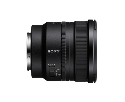 Sony E-mount wide-angle zoom lens with focus and autofocus toggle switch visible on barrel.