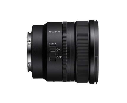Sony camera lens with click autofocus on/off switch visible on the barrel.