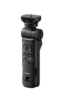 Sony handheld gimbal stabilizer with articulated grip and touchscreen control panel.