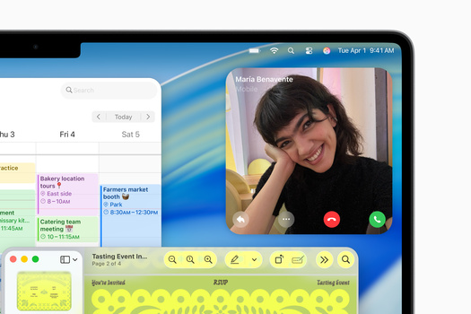 Screenshot of a video call interface with calendar and event management windows displayed simultaneously.
