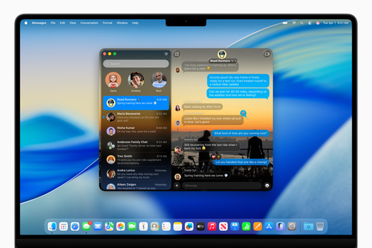 Screenshot of macOS Messages app showing conversation windows with blue and orange message bubbles.