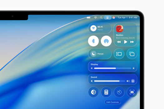 Screenshot of a smartphone's control center displaying Wi-Fi, Bluetooth, Focus mode, display brightness, and sound volume controls.