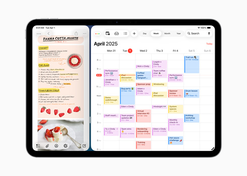 Screenshot showing a split-screen digital planning interface with a recipe card on the left and calendar view on the right.
