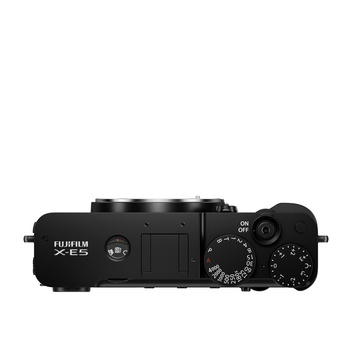 Top-down view of a Fujifilm X-E3 mirrorless camera showing the shutter dial and control layout.