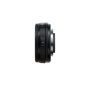 Black prime lens shown in profile against white background.