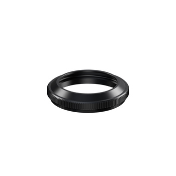 Black rubber lens hood with ribbed interior and exterior grip texture.