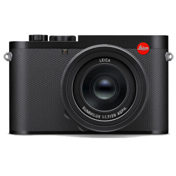 Leica Q2 compact digital camera with black textured body and fixed 28mm lens.