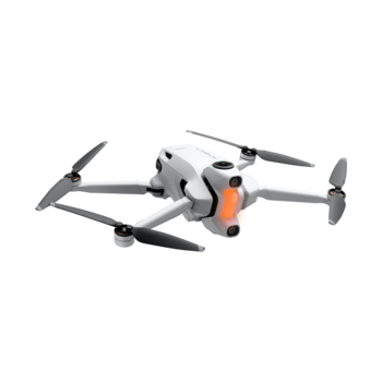 Foldable drone with gray and white body and orange accent panels shown from above against white background.