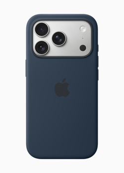 iPhone with protective case showing triple-lens camera system and sensor ring on back.