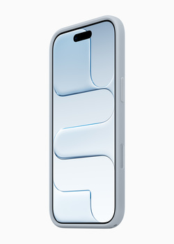 Smartphone mockup with light blue display showing app interface layouts and nested rectangular elements.