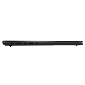 Side view of a black laptop showing the port layout along the left edge.