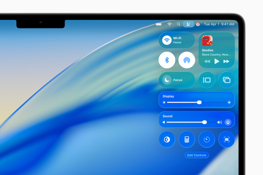 Screenshot of macOS Control Center showing Wi-Fi, Bluetooth, Focus, Display, Sound, and other system settings panels.