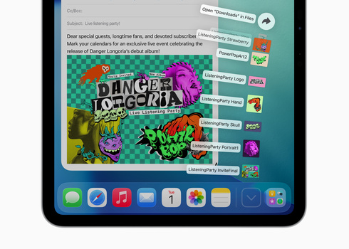 Screenshot of an email marketing campaign for a music album release featuring vibrant neon-colored artwork on an iPad screen.