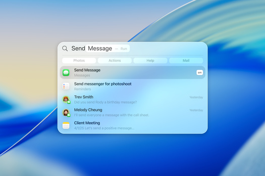 Screenshot of a macOS search results window displaying messaging and communication options.