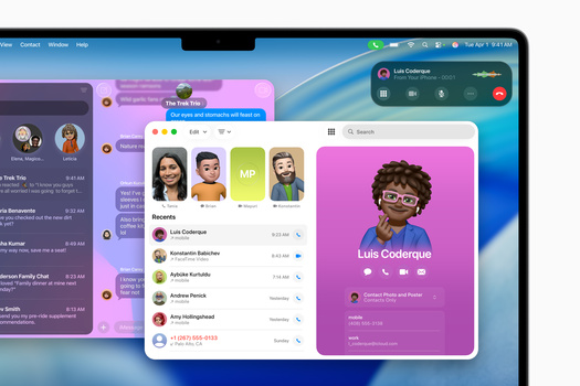 Screenshot of a messaging application interface showing contact list and user profile card with illustration.