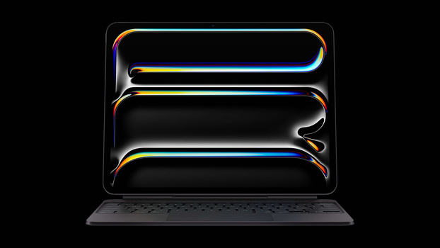 Tablet device displaying three horizontal neon light tubes against a black screen.