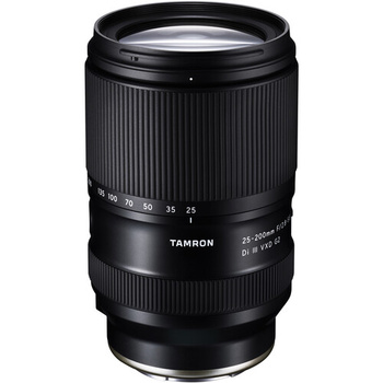 Tamron 28-200mm f/2.8-5.6 telephoto zoom lens with black barrel and ribbed grip.