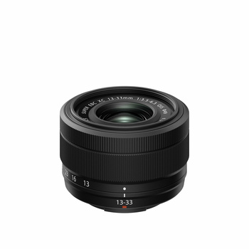 Black prime lens with 13-33mm focal range marking visible on the barrel and front glass element.