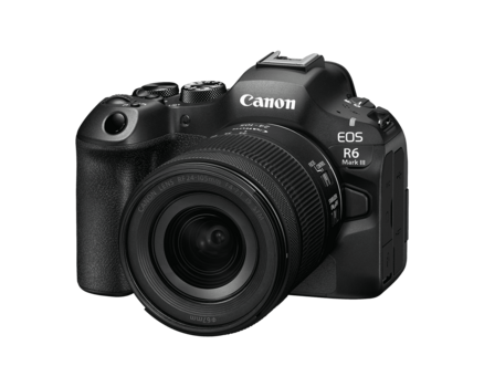 Canon EOS R6 Mark II mirrorless camera with RF zoom lens attached, shown against a white background.