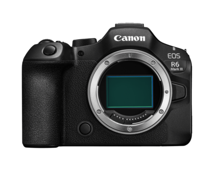 Canon EOS R6 Mark II mirrorless camera body with sensor visible through open mirror box.