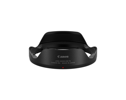 Canon lens hood with retractable petal design and grip handles displayed against white background.