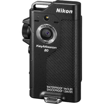 Nikon KeyMission 80 rugged action camera with waterproof housing and shock-resistant body.