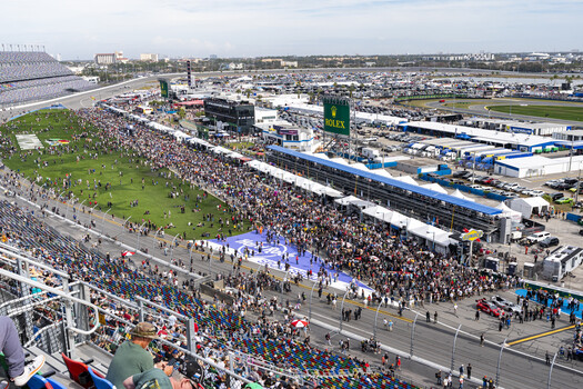 Fans gathered in pit lane before the start of the 2026 Rolex 24 at Daytona