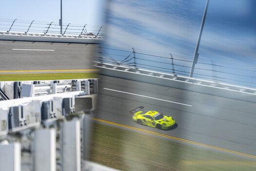 The Manthey Racing No. 911 captured in a mirror reflection