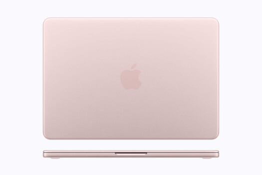 Rose gold laptop with closed lid shown from front and side angle views.