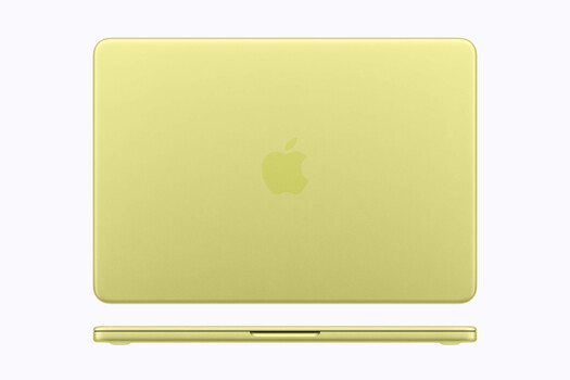 Illustration of a yellow-green MacBook laptop shown from above and in profile view.
