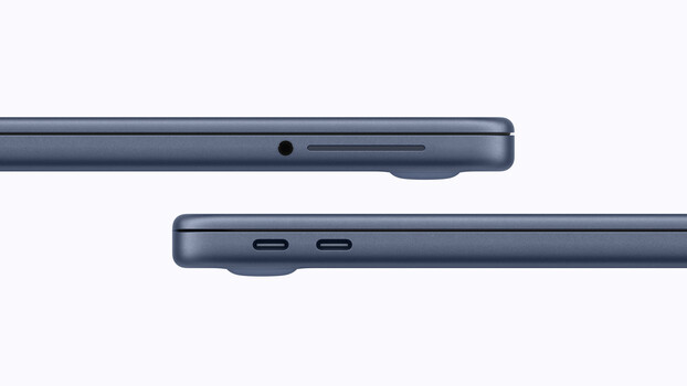 Side-by-side view of tablet edges showing ports and speaker grilles in dark blue finish.