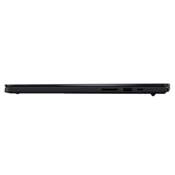 Right side profile of a thin black laptop showing ports and connectivity options.