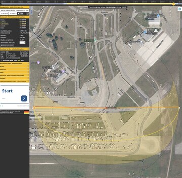 Screenshot of aerial mapping software interface displaying an airport layout with runway and taxiway infrastructure.