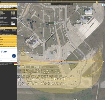 Screenshot of aerial mapping software showing industrial facility with overlaid survey data and analysis tools.
