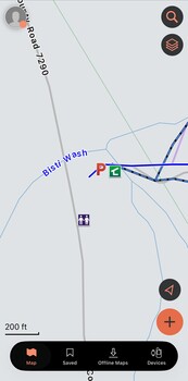 Screenshot of a mobile map application showing a navigation interface with location markers
