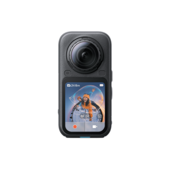 Insta360 One X2 360-degree action camera with flip-out display screen showing live preview