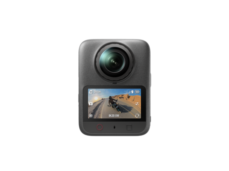 Compact action camera with front-mounted wide-angle lens and rear touchscreen display
