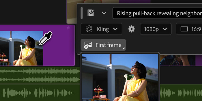 Screenshot of video editing interface showing pull-back reveal shot with woman in yellow shirt