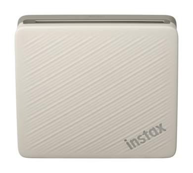 Instax Share SP-2 portable printer in beige with diagonal line texture pattern