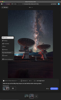 Radio telescope dishes pointing upward at night with Milky Way galaxy visible in starry sky above