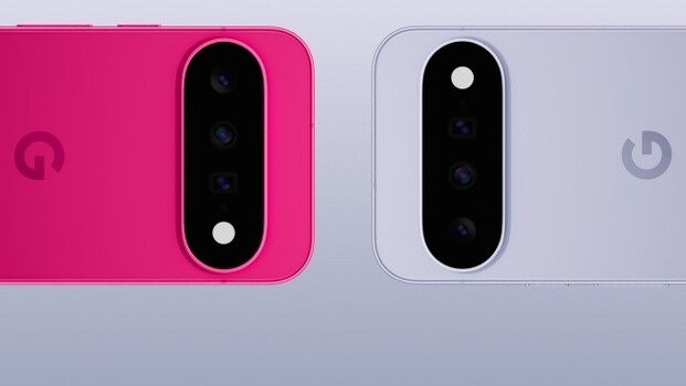 Two Google Pixel 11 phones in Hibiscus and Frost, camera bars side by side