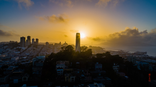 Image "Sun Setting Behind Coit Tower" by Terrence Taylor