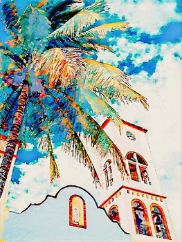 Image "BELL TOWER AND PALM OUTSIDE AGAVE RANCH, JALISCO MEXICO " by Pamela Williams