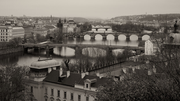 Image "Six Bridges Crossing the Vltava River - Prague - Czech Republic" by Frank Ginn