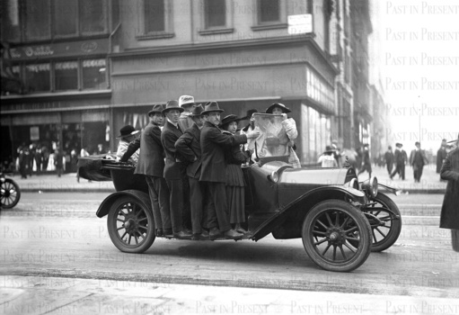 Image "“Stranded City: New Yorkers Cling to a Jitney During the Great Streetcar Strike, 1916”" by Arthur Boginsky