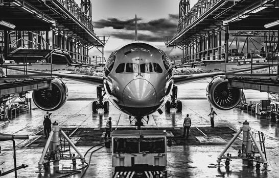 Image " Aircraft under maintenance in the hangar" by Pete Thomas