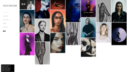 Portfolio grid layout displaying portrait photography in varied lighting and color treatments.