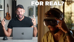 Split-screen meme showing enthusiastic man at laptop on left, person wearing VR headset on right.