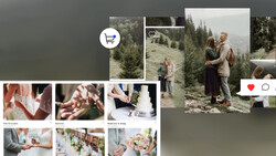 Wedding photography portfolio grid displaying detail shots and couple portraits in natural outdoor settings.