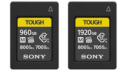 Two Sony TOUGH CompactFlash memory cards showing 960GB and 1920GB capacities with specifications.